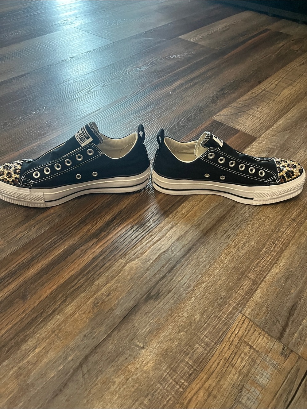 Converse Black Slip-On Sneakers with Swarovski crystal leopard print toes! - Picture 4 of 8